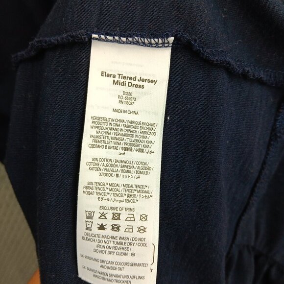 BODEN ELARA Tiered Jersey Women's Midi Dress Navy Blue V-neck Size 16-18R Casual - Picture 8 of 8